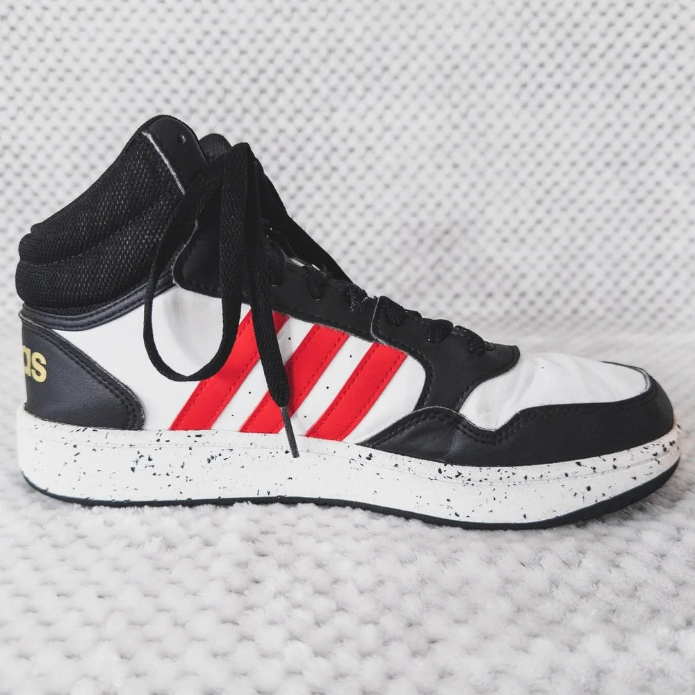Adidas Hoops 3.0 Mid Sneakers Mens Size 6 White Black Red Speckled Basketball
